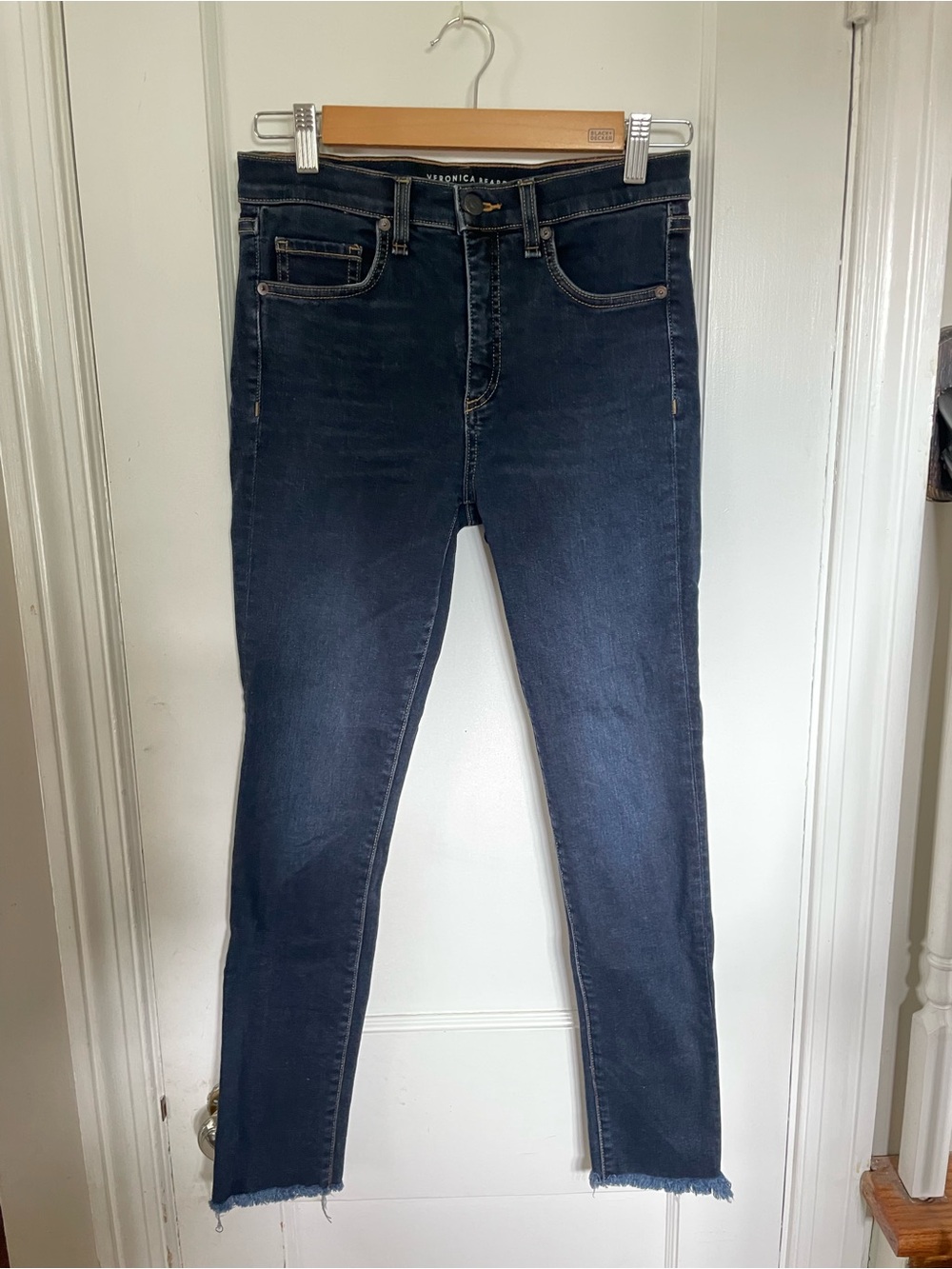 Veronica Beard “ Kate” High-Rise Dark Blue Ankle Fray Jeans Size 25